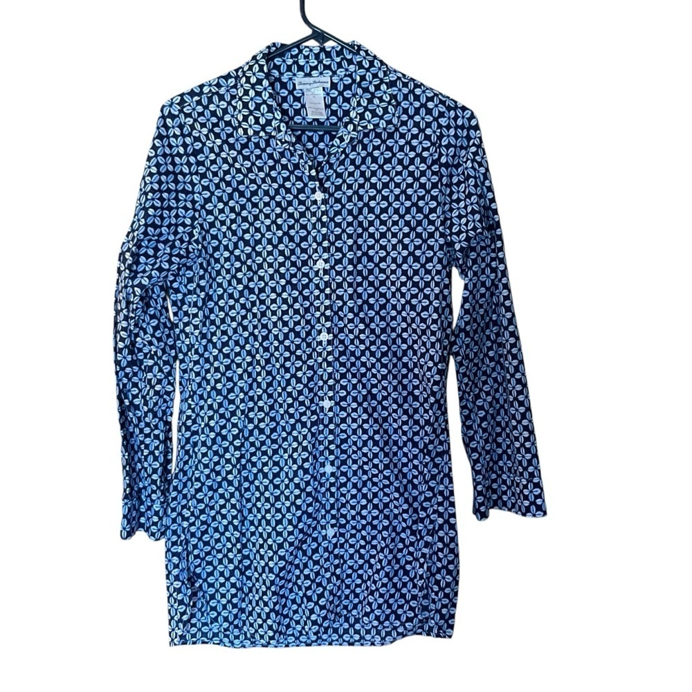 Tommy Bahama Blue & White Print Cotton Blouse Size S